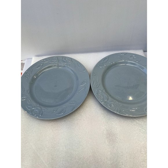 Laura Ashley Rosemoor Blue Embossed Dinner Plates-2 Rare - Picture 1 of 7